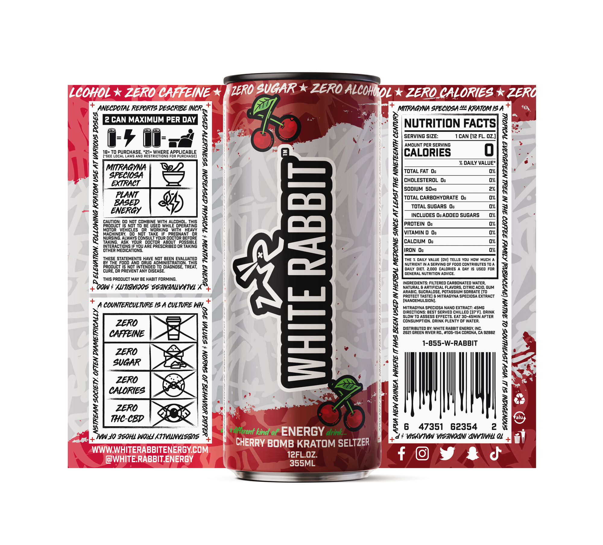 White Rabbit Kratom Seltzer - Single Cans 7 White Rabbit Kratom Seltzer - Cherry Bomb Kratom Seltzer