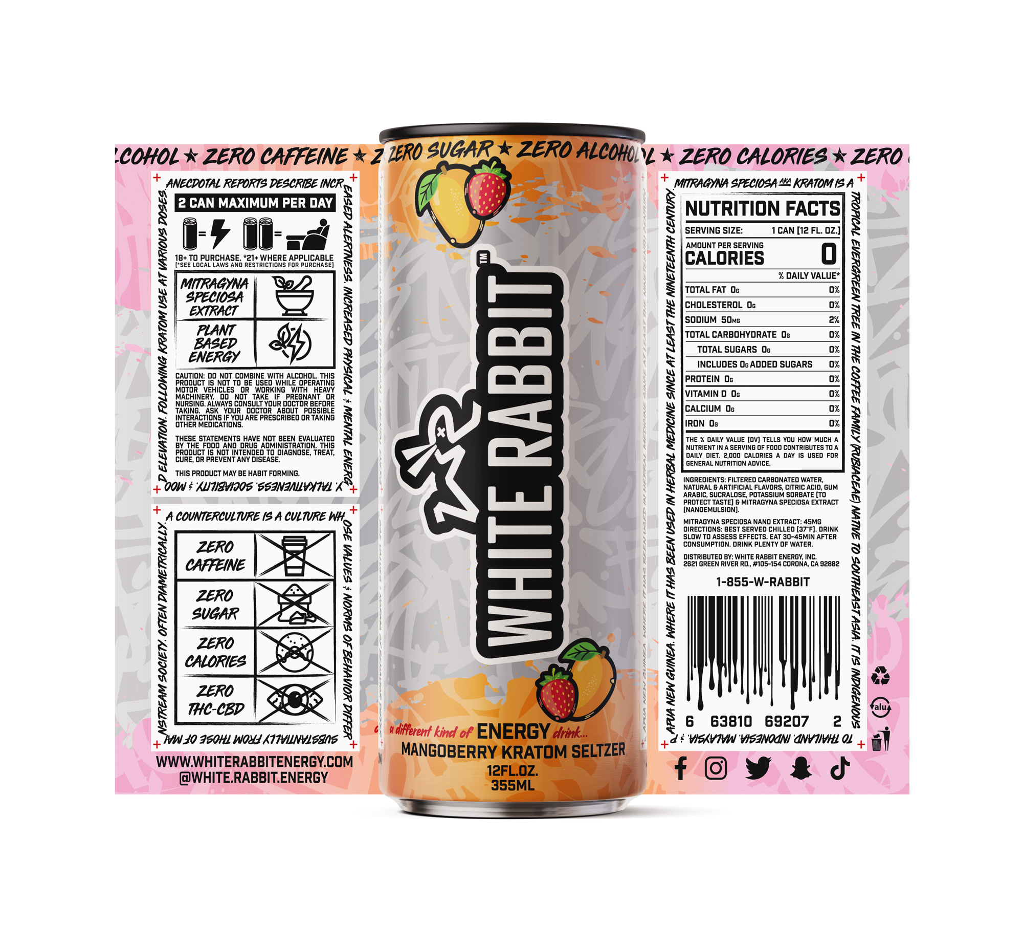 White Rabbit Kratom Seltzer - Single Cans 2 White Rabbit Kratom Seltzer - MangoBerry Kratom Seltzer