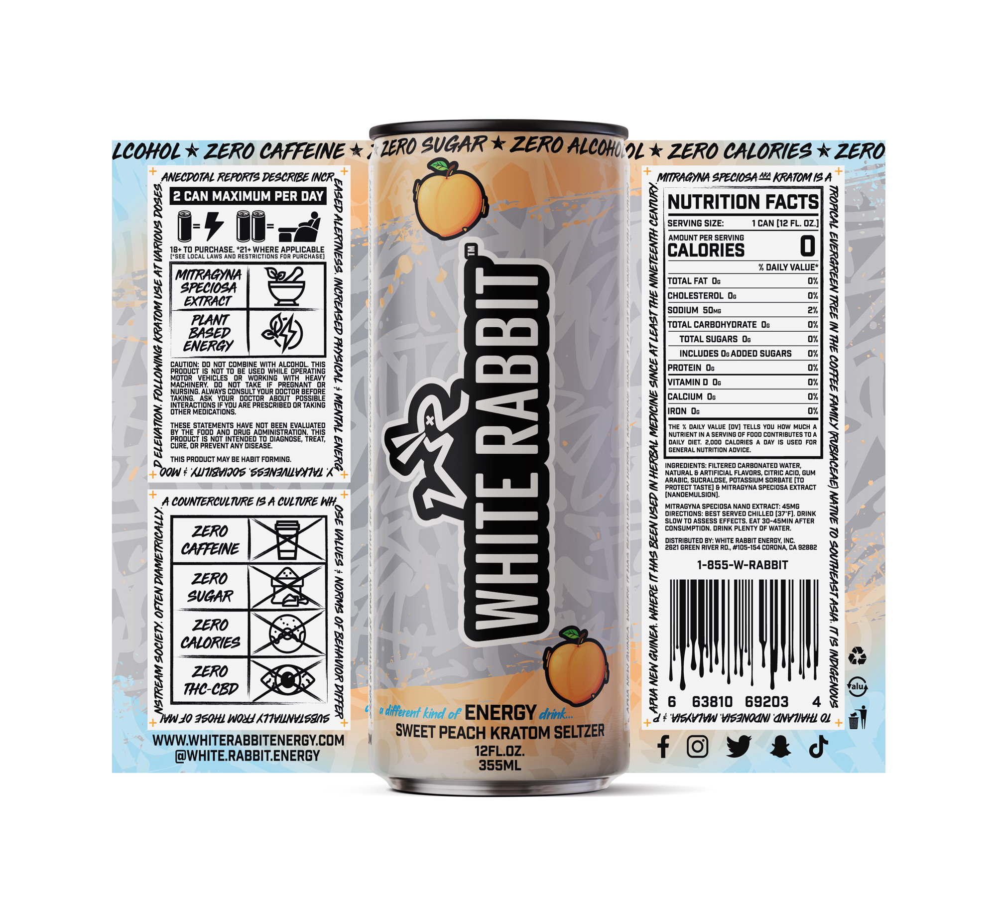 White Rabbit Kratom Seltzer - Single Cans 3 White Rabbit Kratom Seltzer - Sweet Peach Kratom Seltzer