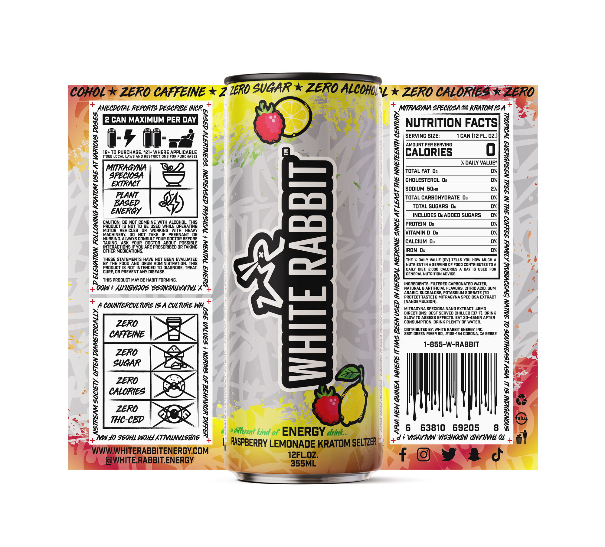 White Rabbit Kratom Seltzer - Single Cans 4 White Rabbit Kratom Seltzer - Raspberry Lemonade Kratom Seltzer
