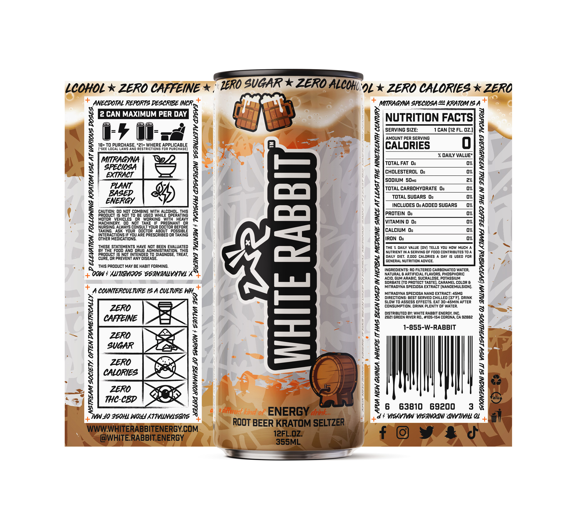 White Rabbit Kratom Seltzer - Single Cans 6 White Rabbit Kratom Seltzer - Root Beer Kratom Seltzer