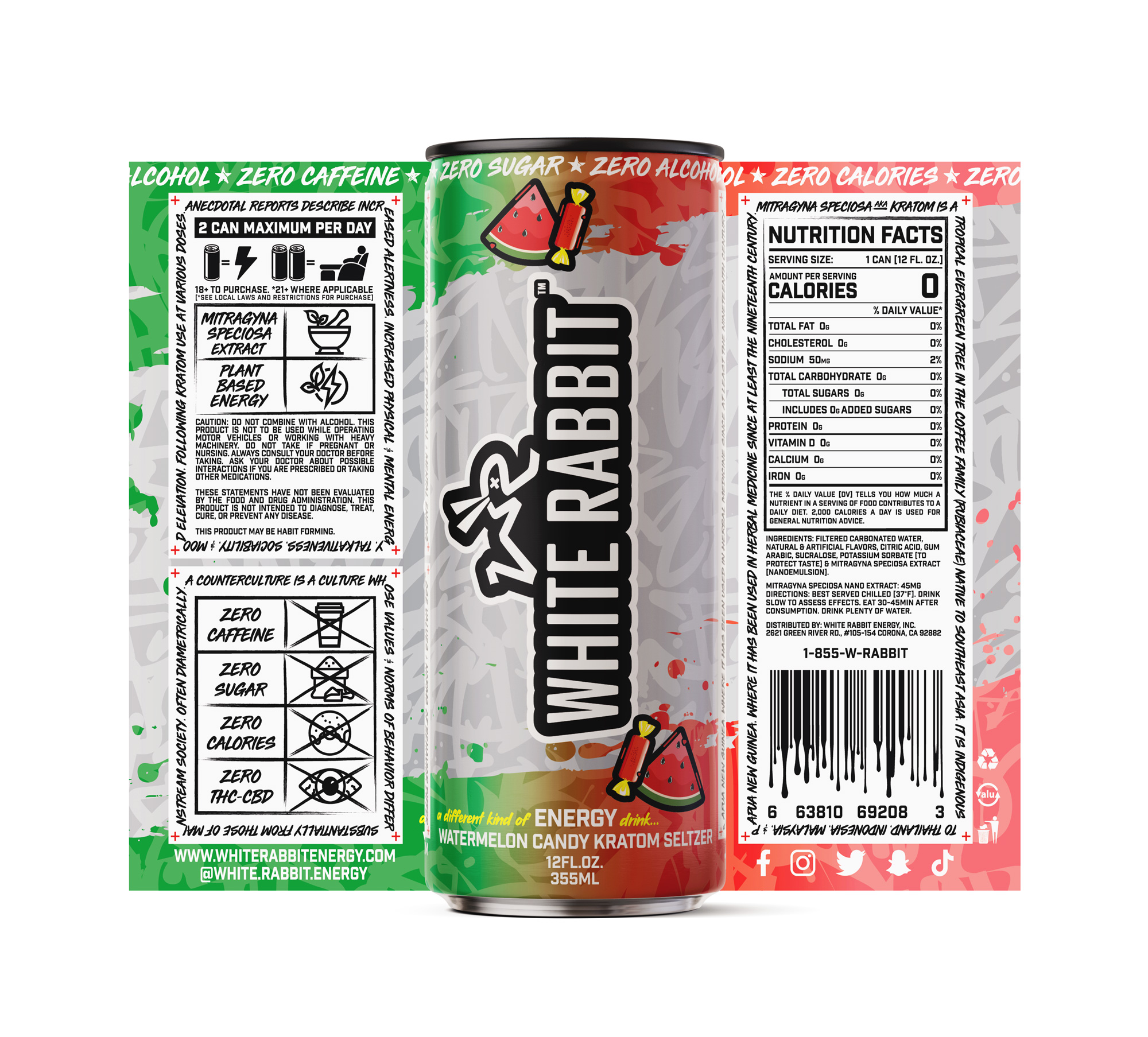 White Rabbit Kratom Seltzer - Single Cans 5 White Rabbit Kratom Seltzer - Candy Watermelon Kratom Seltzer