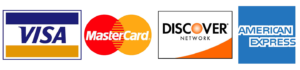 We Accept Visa, Mastercard, Discover, American Express.